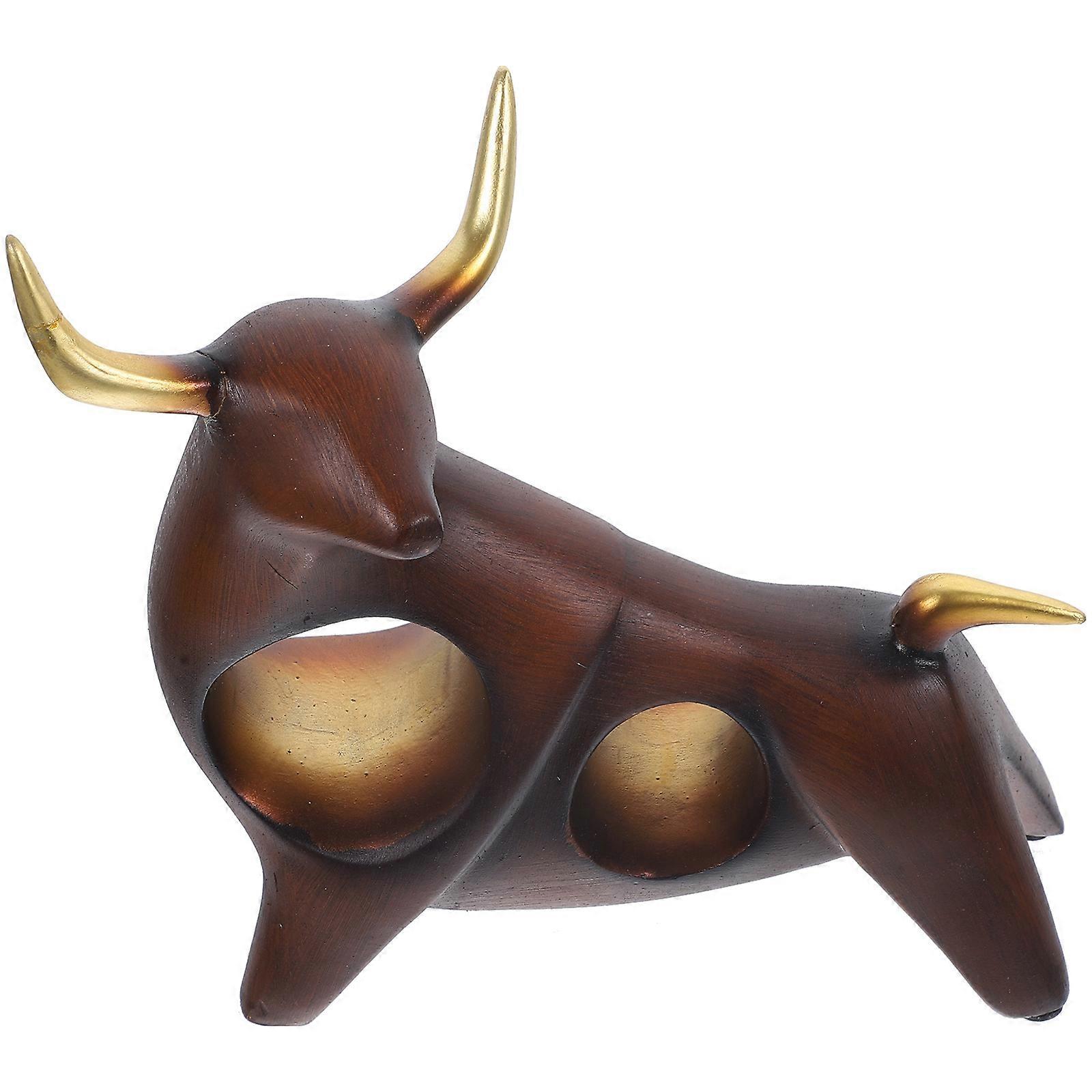 Brown Resin Standing Bull Figurine for Home Decor Small and 4.5 Inches