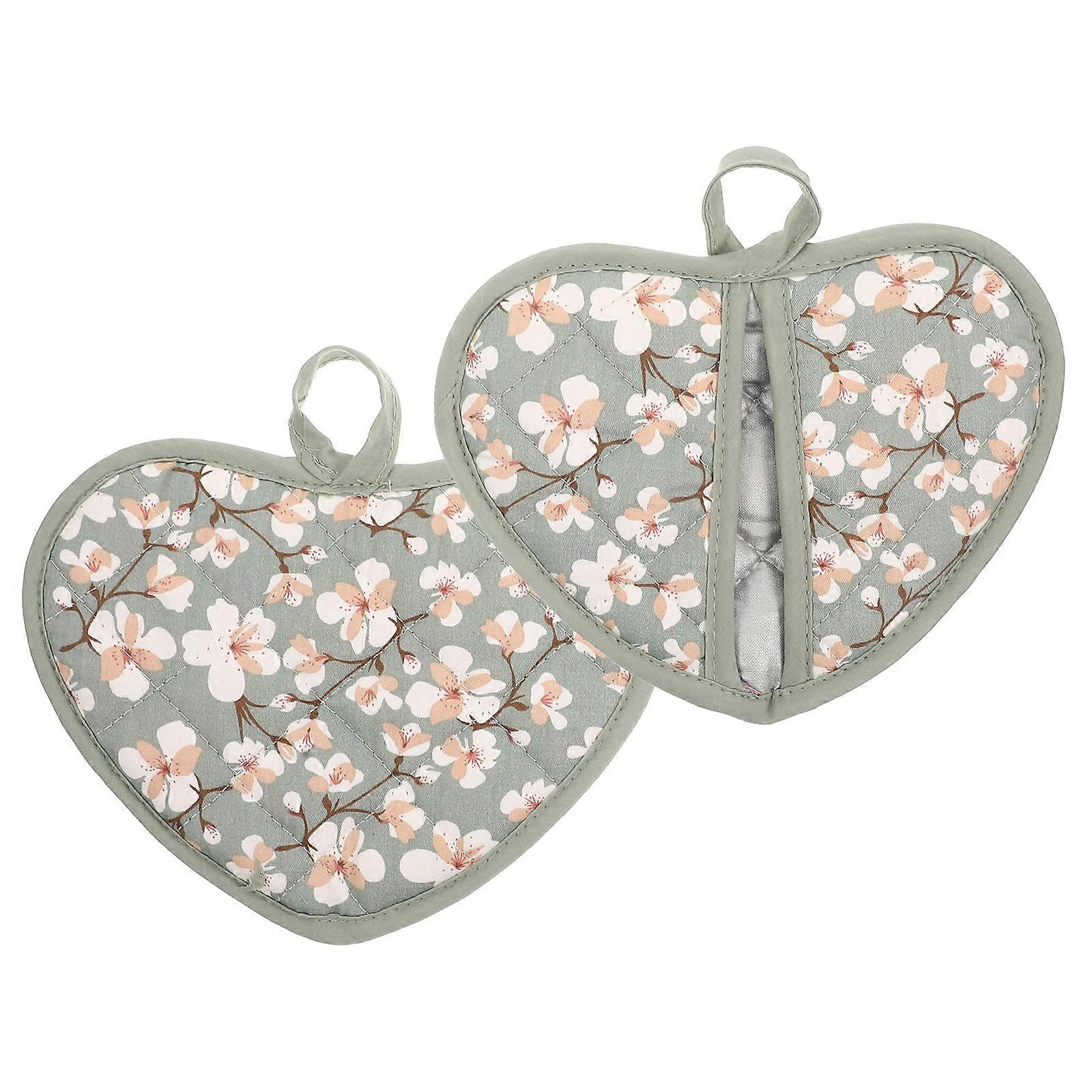 Light Green Cotton Oven Mitt Set with Hanging Hole Design for Kitchen Protection Use Fits All
