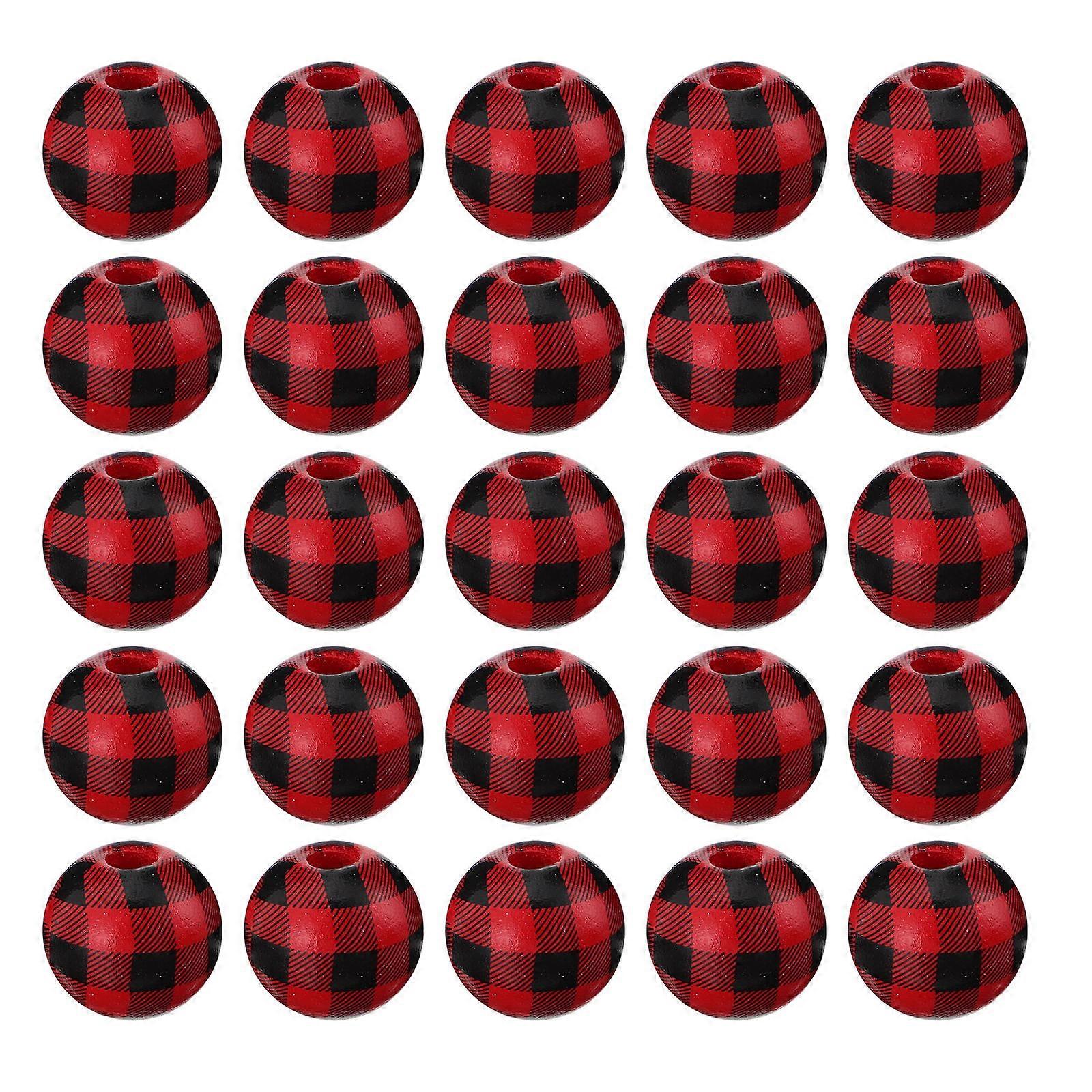 100pcs Red Plaid Wood Beads for DIY Crafting Bracelets Necklaces and Home Decor Synthetic Material