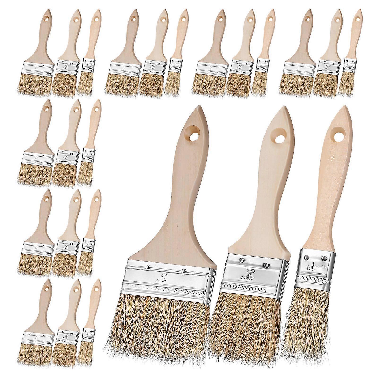 24 Pcs Chip Brushes with Wooden Handles Versatile Basting Brushes for Cooking, Painting, Baking, Grilling, Watercolor, and Plaster Projects
