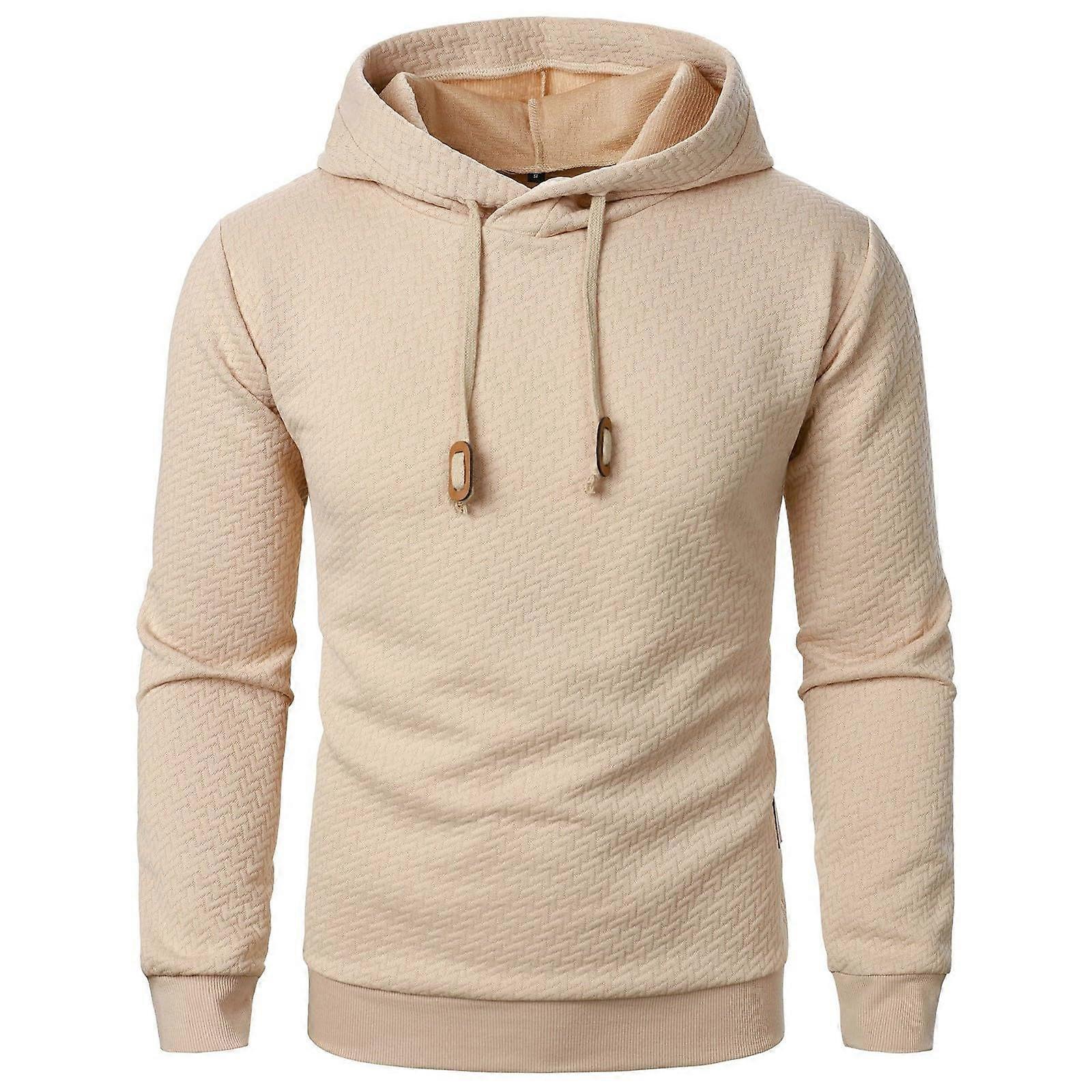Herren Kapuzenpullover Casual Hoodie Langarm Sweatshirt Einfarbig Khaki XL Jacquard Winterpullover Leicht Bequem