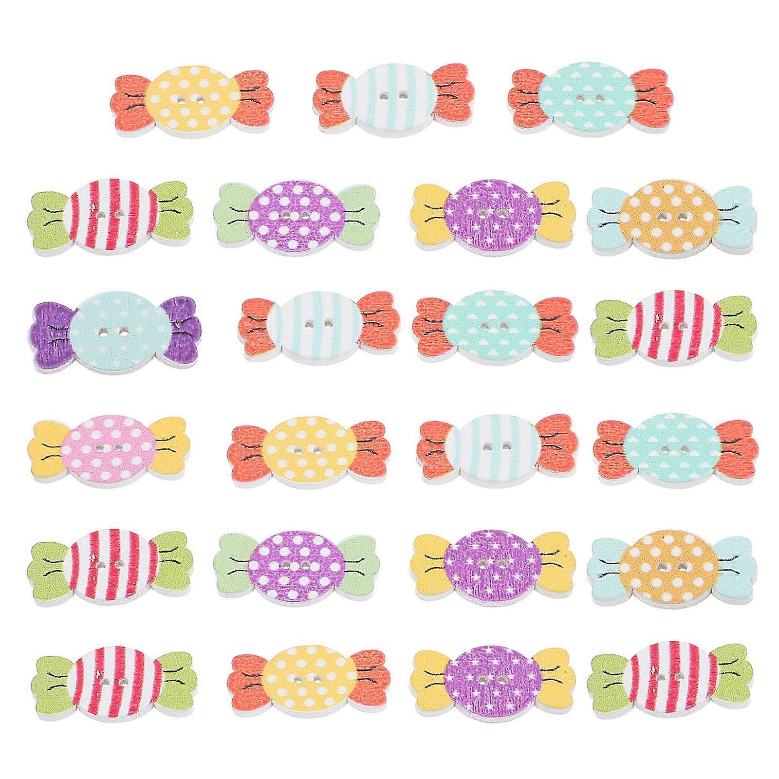 Colored Candy Shaped Wood Buttons For Crafts 50Pcs Ideal For DIY Projects Multi Color Decorative Embellishments