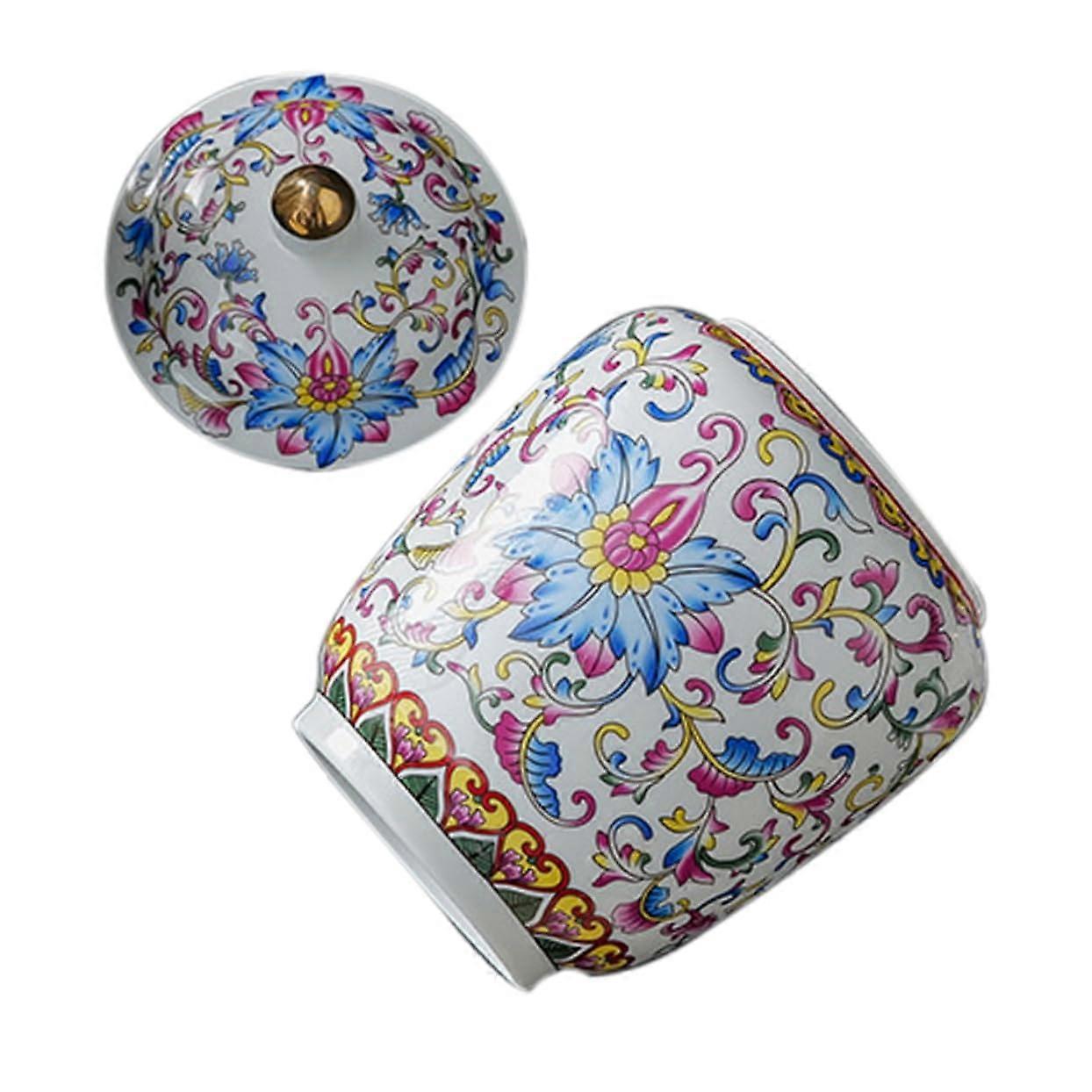 Ceramic tea canister with lid, airtight and versatile, suitable for loose tea leaves and tea bags, featuring an elegant Chinese design.