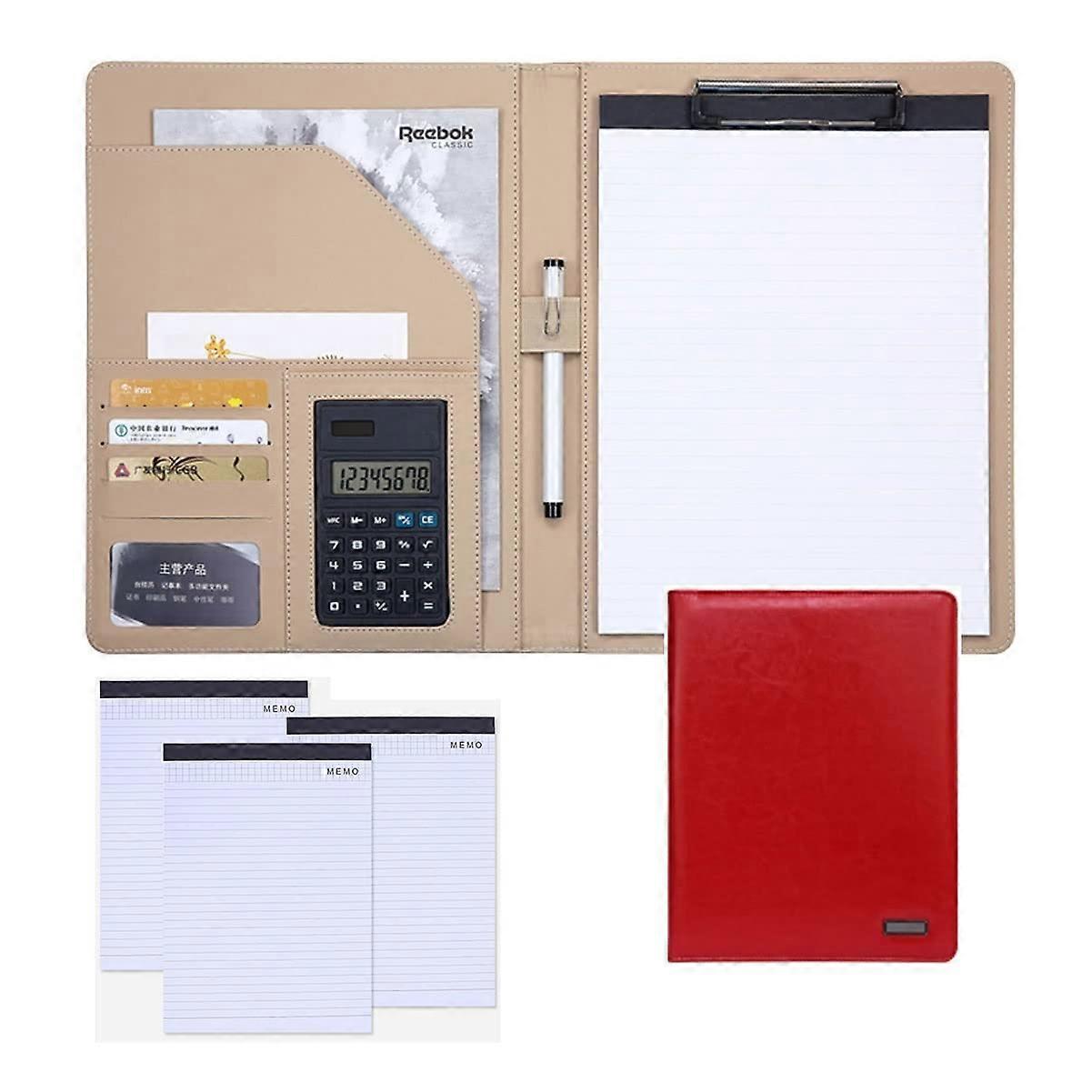 A4  Leather Conference Binder with 4 Notepads (Red, 8')