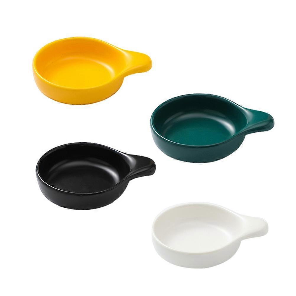 Ceramic Dipping Plates 4Pcs Simple Design Dishes For Barbecue Assorted Color High Temperature Color Glaze Storage