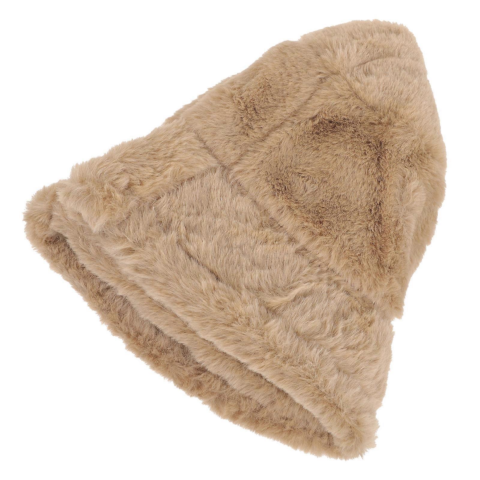 Plush Women Bucket Hats for Decoration Fashionable Casual Coffee Color Classic Design Warm Plush 100%