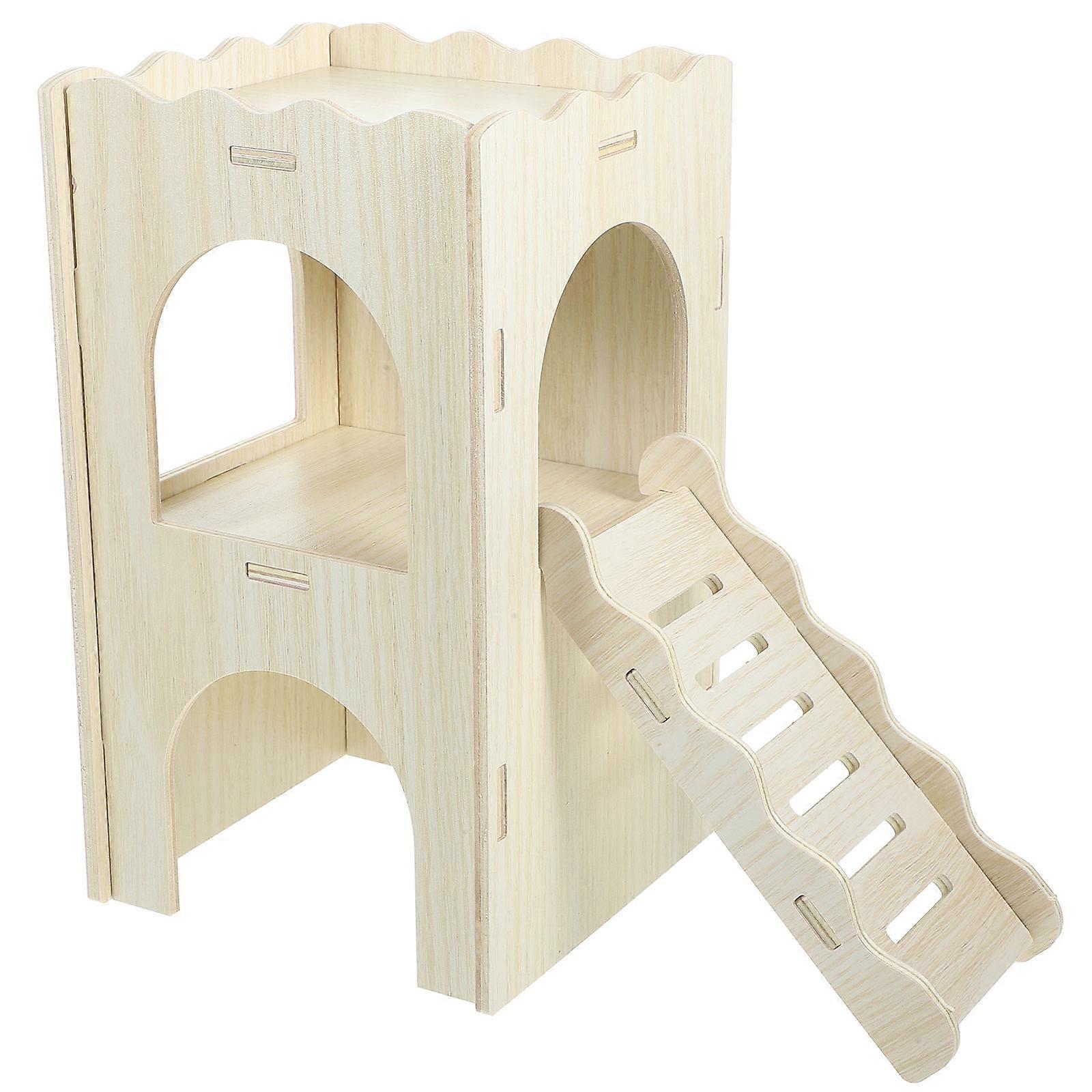 Hamster Hideout House Wooden Hut With Ramp For Small Rodents Indoor Pet Enrichment 1 Set