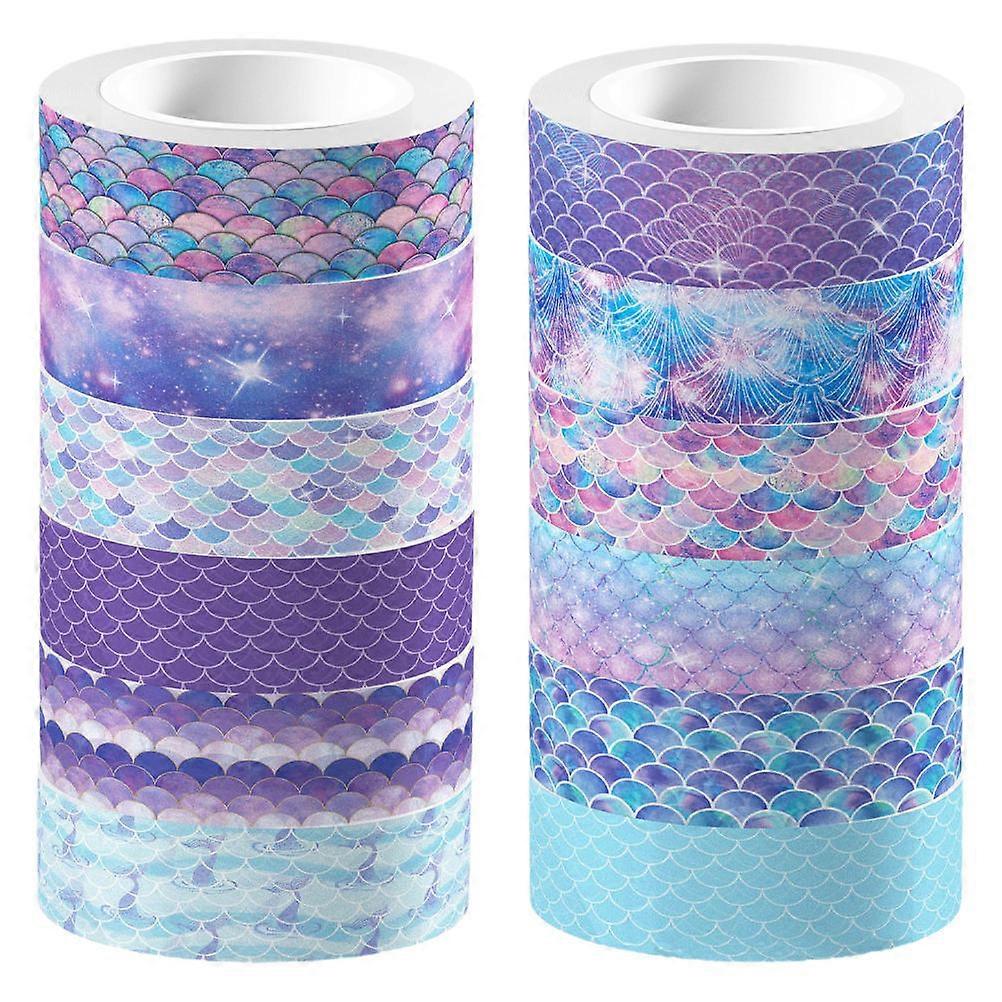 12 Rolls Mermaid Themed Washi Tape Set   Decorative Adhesive Rolls for Scrapbooking, Journals, Wrapping & Creative Craft Projects   Assorted Patterns