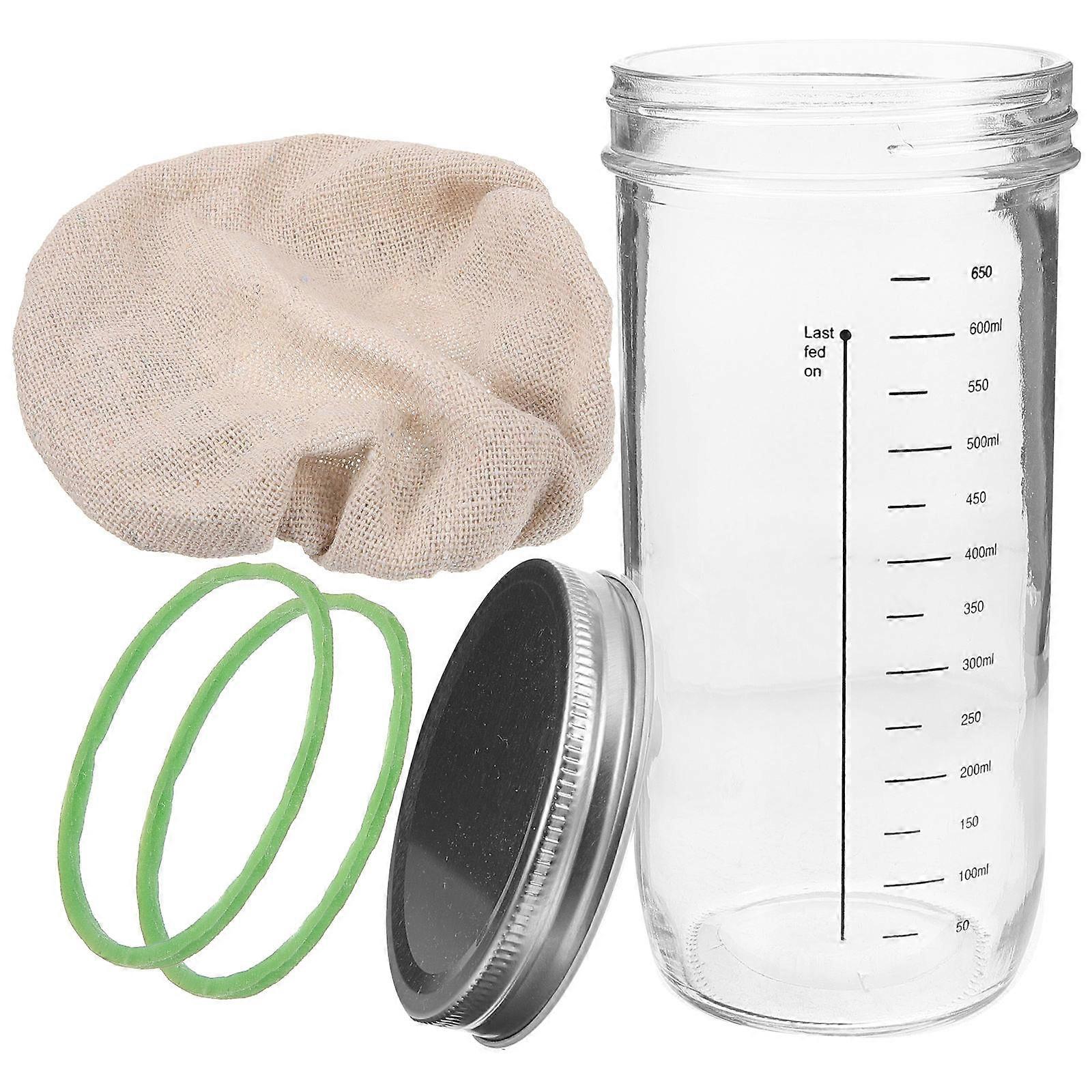 1 Set of Sourdough Starter Jars for Home Baking with Cloth Cap Glass Material Assorted Color