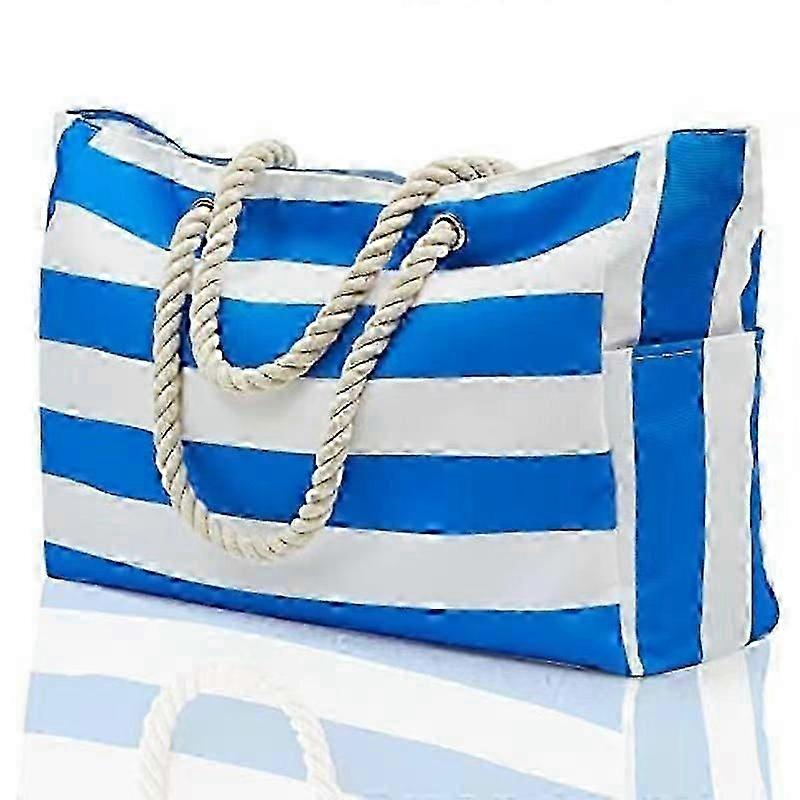 Women's Beach Tote Bag, Bohemian Striped Pool Bag with Zipper and Pockets