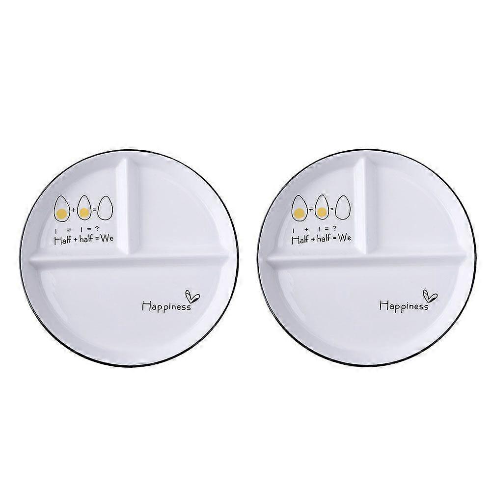 2pcs 3-Grid Plates Diet Dining Plates Luncheon Plates for Home (Random Style)