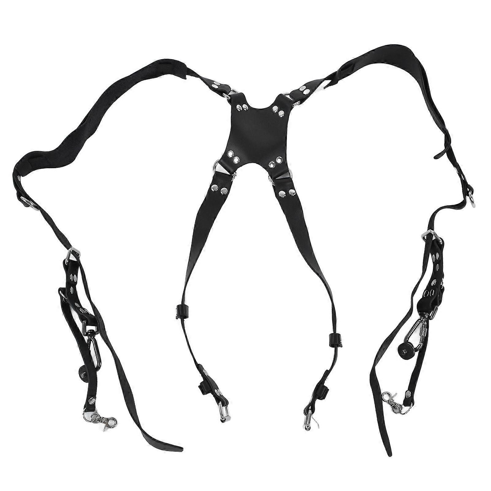 Camera Strap Dual Shoulder PU Leather Harness with D Rings SLR Camera Shoulder Strap