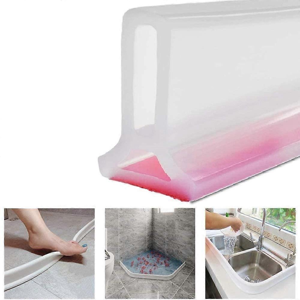 Foldable Shower Threshold Water Dam, Flexible Silicone Water Flow Stop (100 cm / 39.4 inches, Transparent)