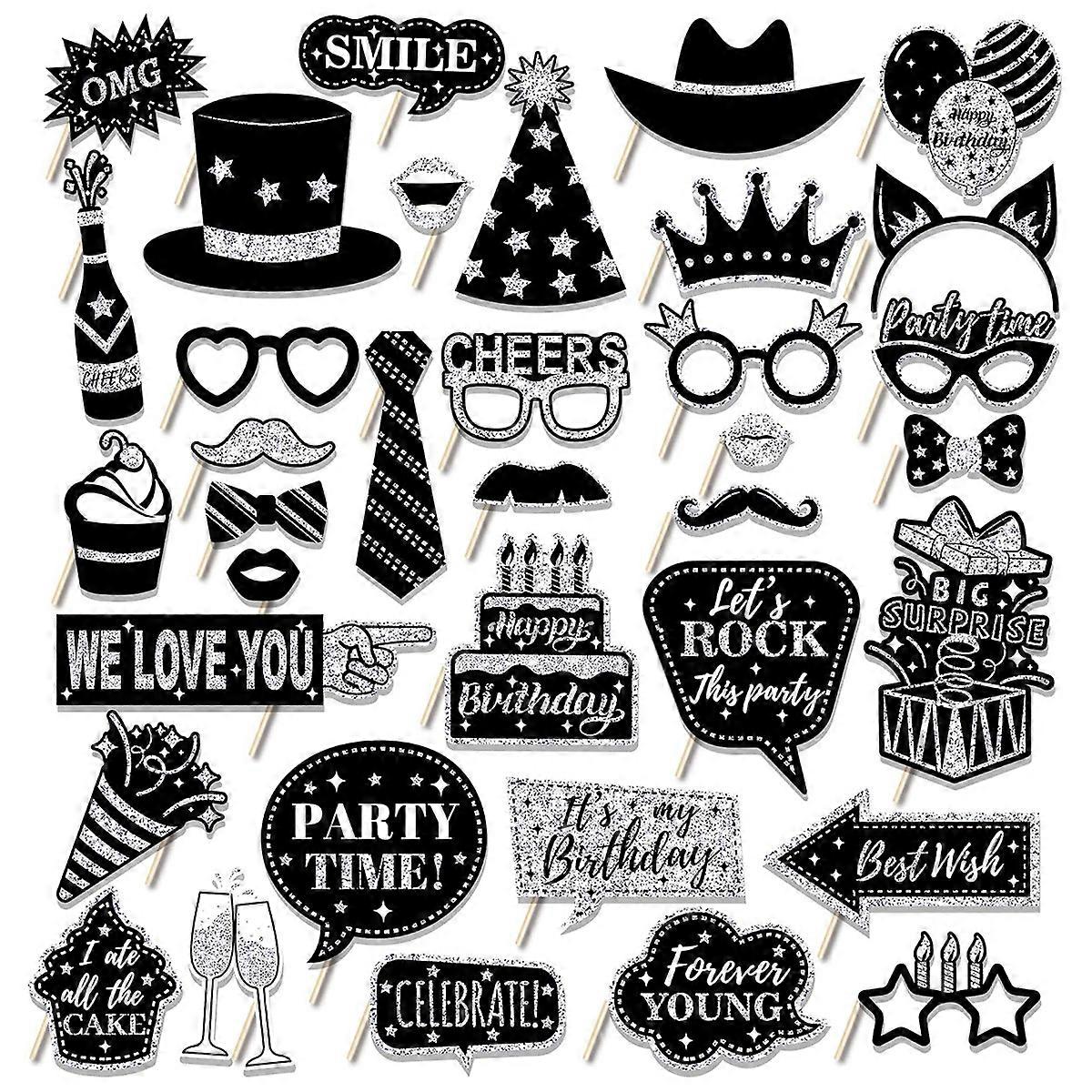 36 Pcs Photo Booth Props, Midnight Party Theme Decoration Props,
