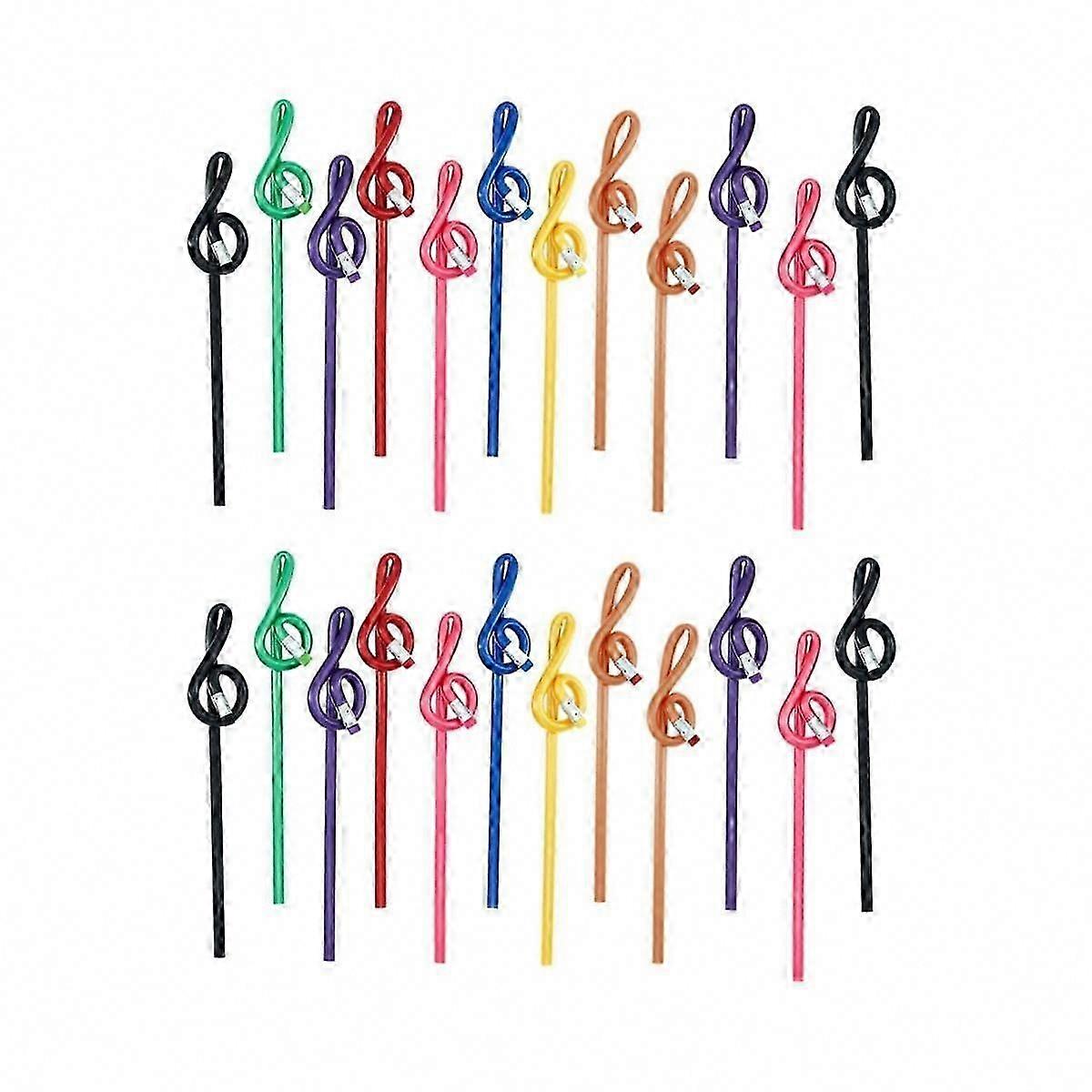24Pcs Music Note Pencils with Eraser - Colorful Wooden Treble Clef Pencils for Students