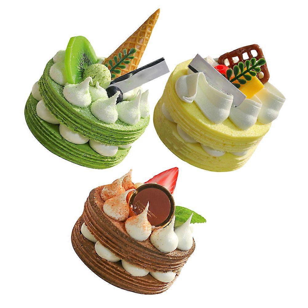 Artificial Cake Display Fake Dessert Decoration Assorted Color Pu Material 3Pcs