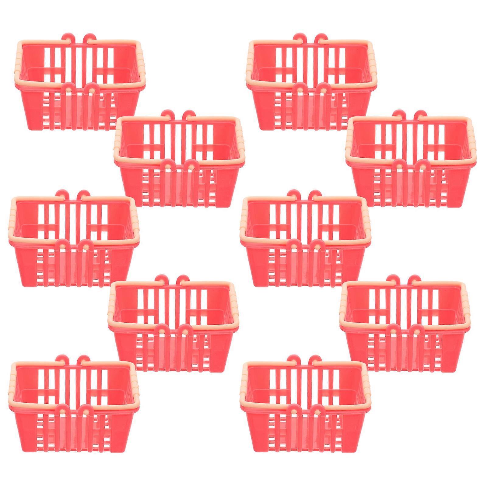 Mini Shopping Basket Pretend Play Supermarket Simulation Plastic Red Storage 10Pack