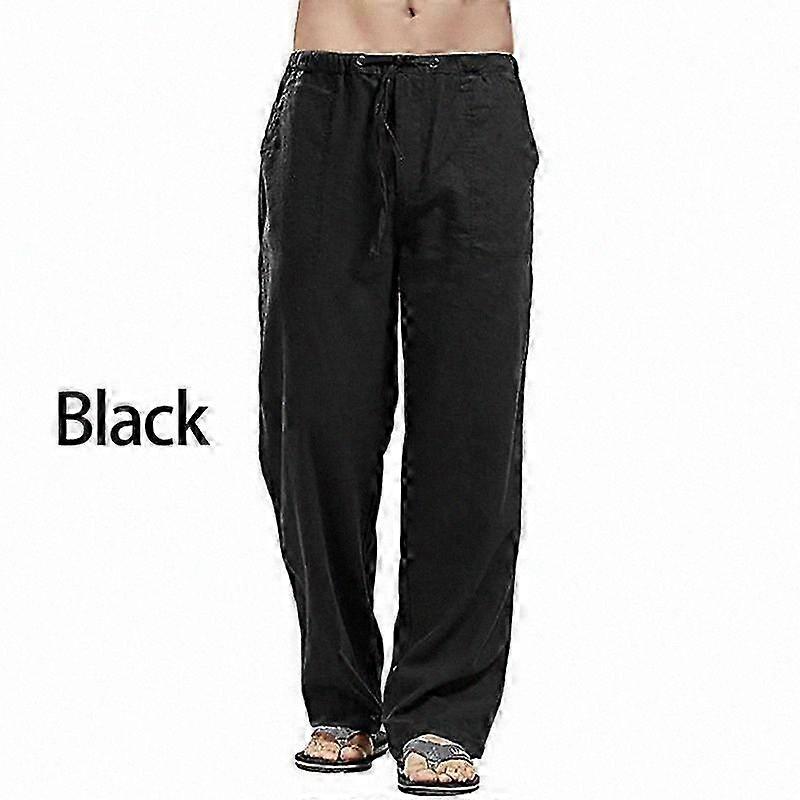 Men's Summer Trousers Casual Elastic Waist Straight Leg Pants Made with Cotton and Linen Blend for Comfort Fit up to 5XL Size Solid Color Relaxed Fit 