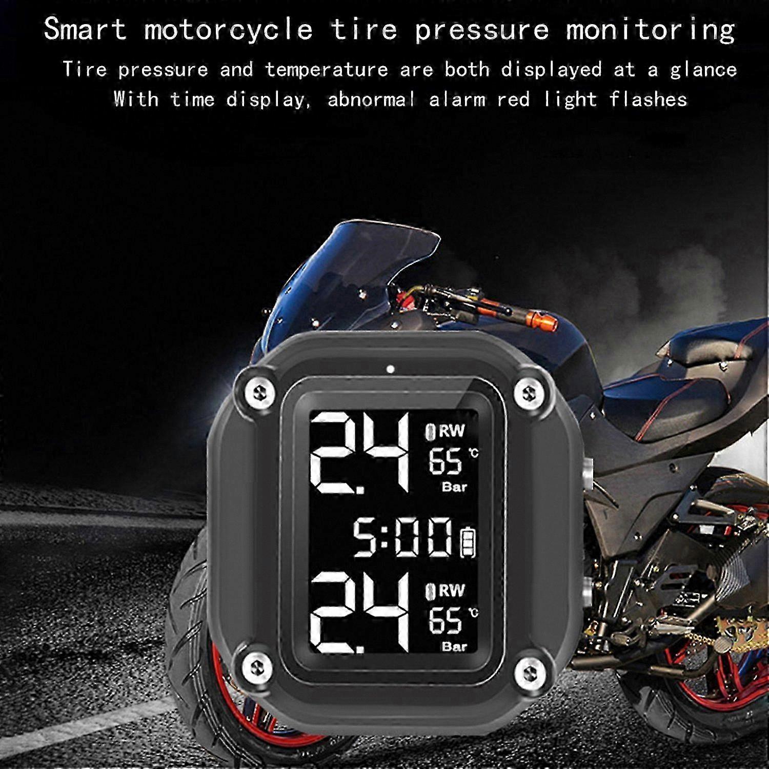 Wireless Tire Pressure Monitor System for Motorcycles with USB Charging and 2 External Sensors