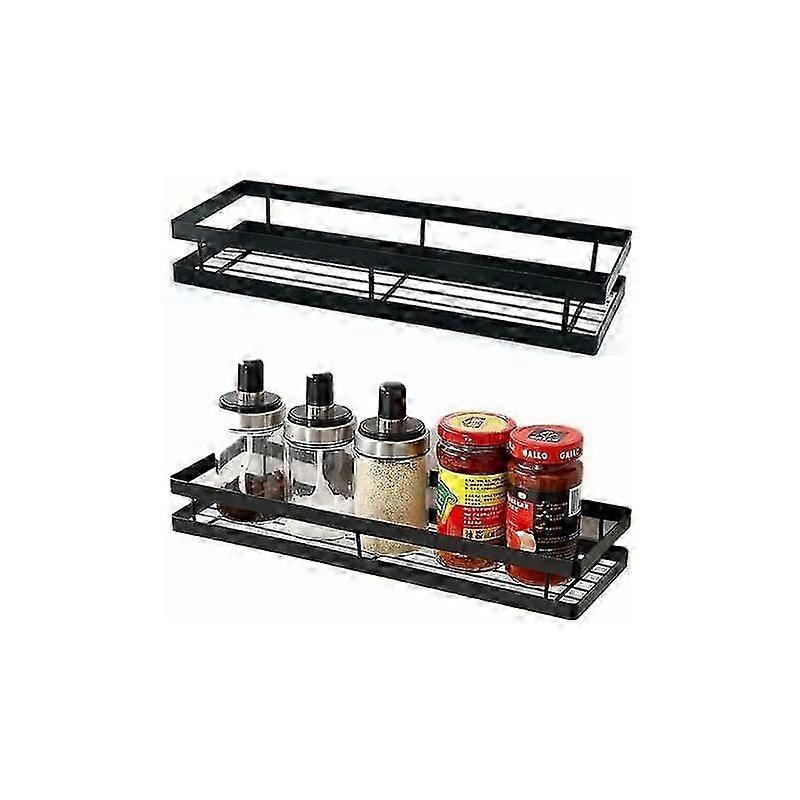 Set of 2 Shelf Spice Rack Kitchen Wall Spices Storage Shelf Space Saving Spices 30125.5 Cm Black