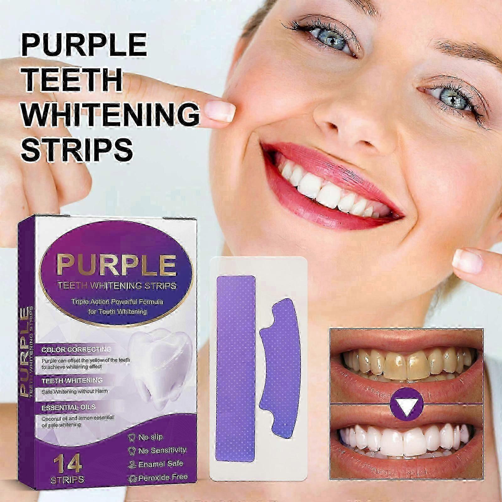 Teeth Whitening Strips, V34 Purple Color Correcting Teeth Whitening Strips, Sensitive Friendly Teeth Whitening Strips Remove Smoking Coffee Stain