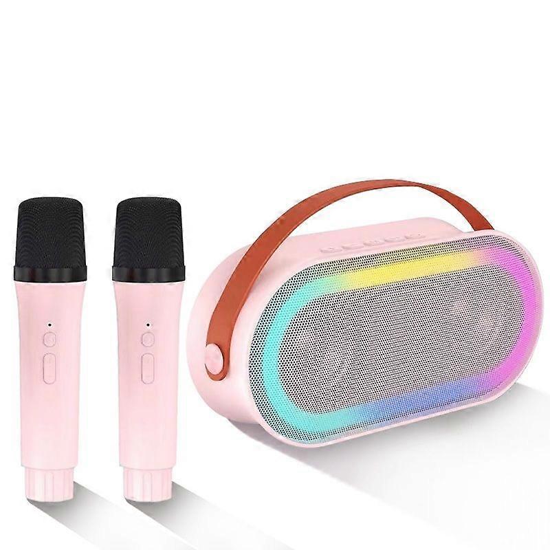Mini Karaoke Machine with 2 Wireless Microphones, Portable Bluetooth Speaker with Stereo Bass and LED Light for 4-12 Years Old Girls and Boys(Pink)