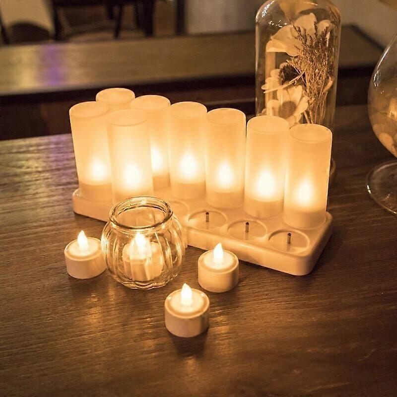 12-Pack Rechargeable LED Candles, Flickering Flame with Charging Station