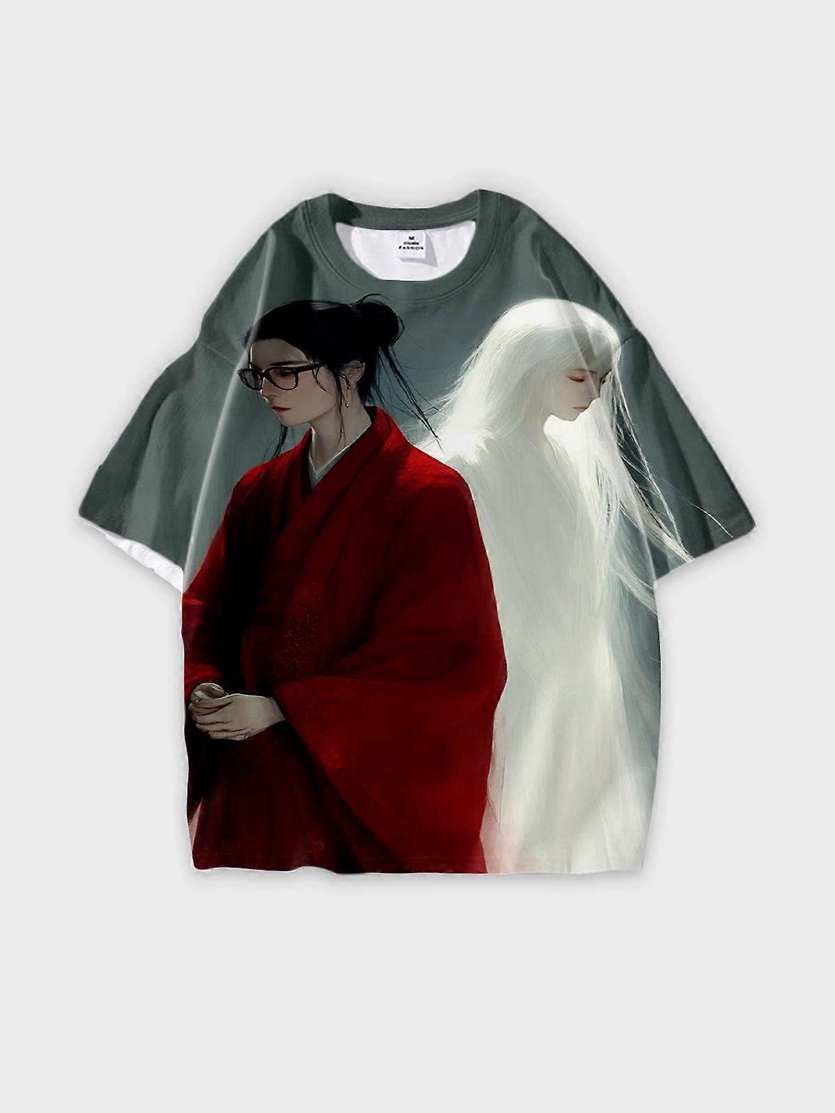 T-Shirt Round Neck, Loose Short Sleeve Pattern Graphic Tee, Unisex Summer Casual Top W2017
