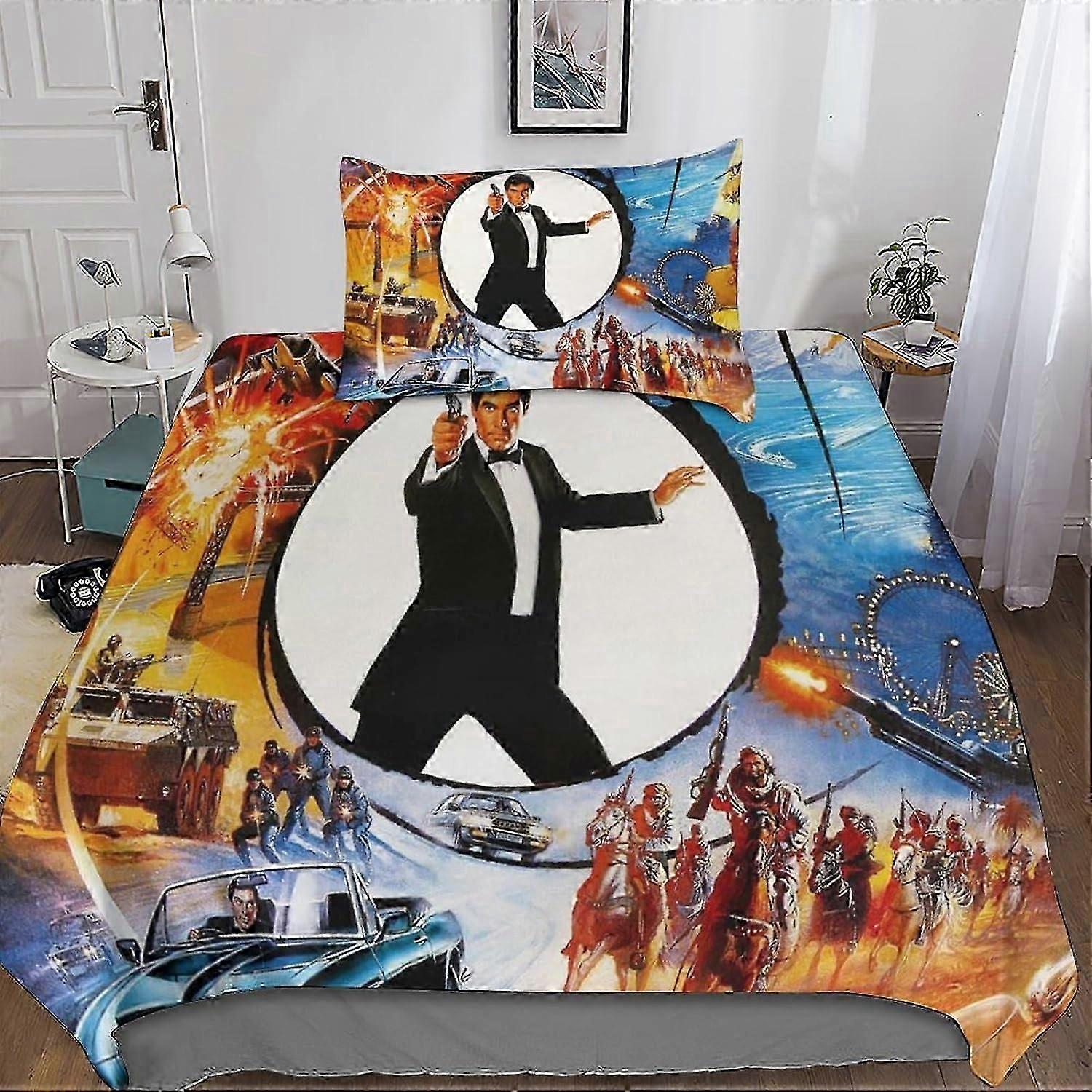 2 sztuki 007 Zestaw poszewek na kołdrę 3D Pościel Kołdra James Bond Poszwa na kołdrę, ultra miękka mikrofibra z zapięciem na zamek błyskawiczny Poszewki na poduszki Pojedynczy
