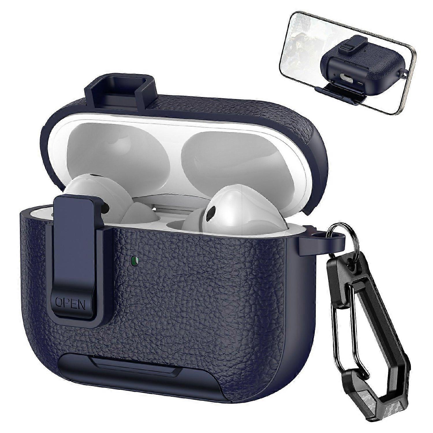 For AirPods Pro 3 Protective Case with Stand Litchi Texture TPU + PC Earphone Cover with Lock and Ca