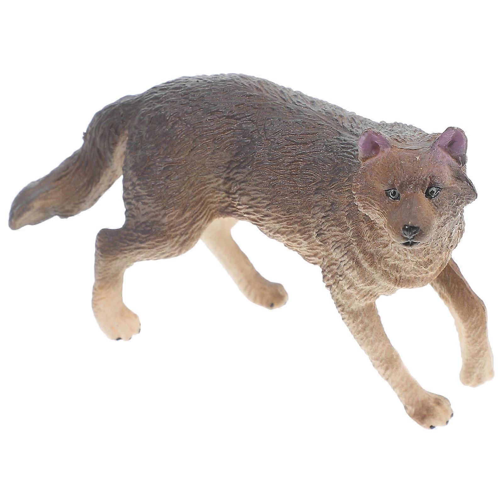 Wolf Statue Mini Simulation Plastic Model for Kids Playing 2Pcs Grey