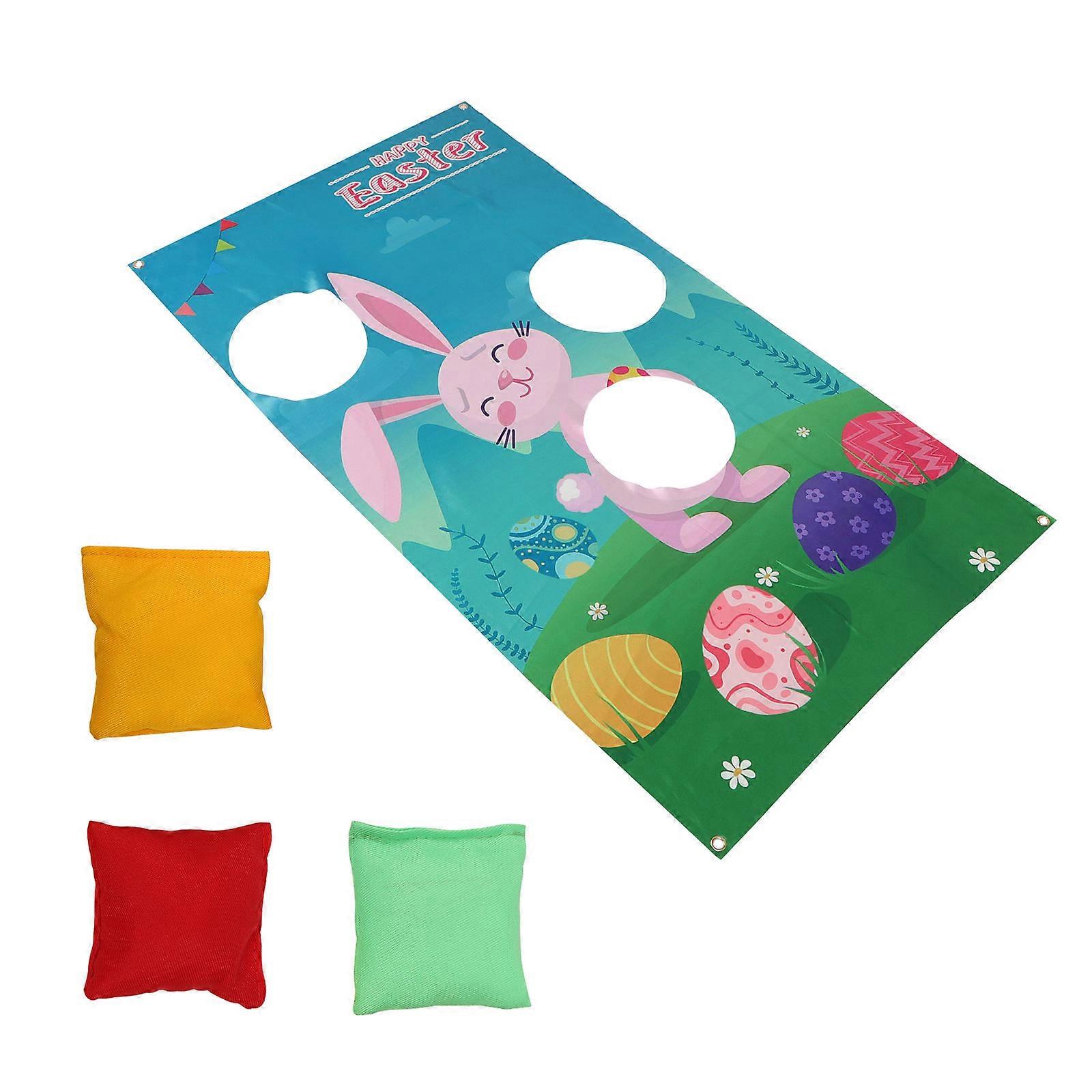 Easter Toss Game Banner Rabbit Sandbag Flag for Kids Playing 1Set