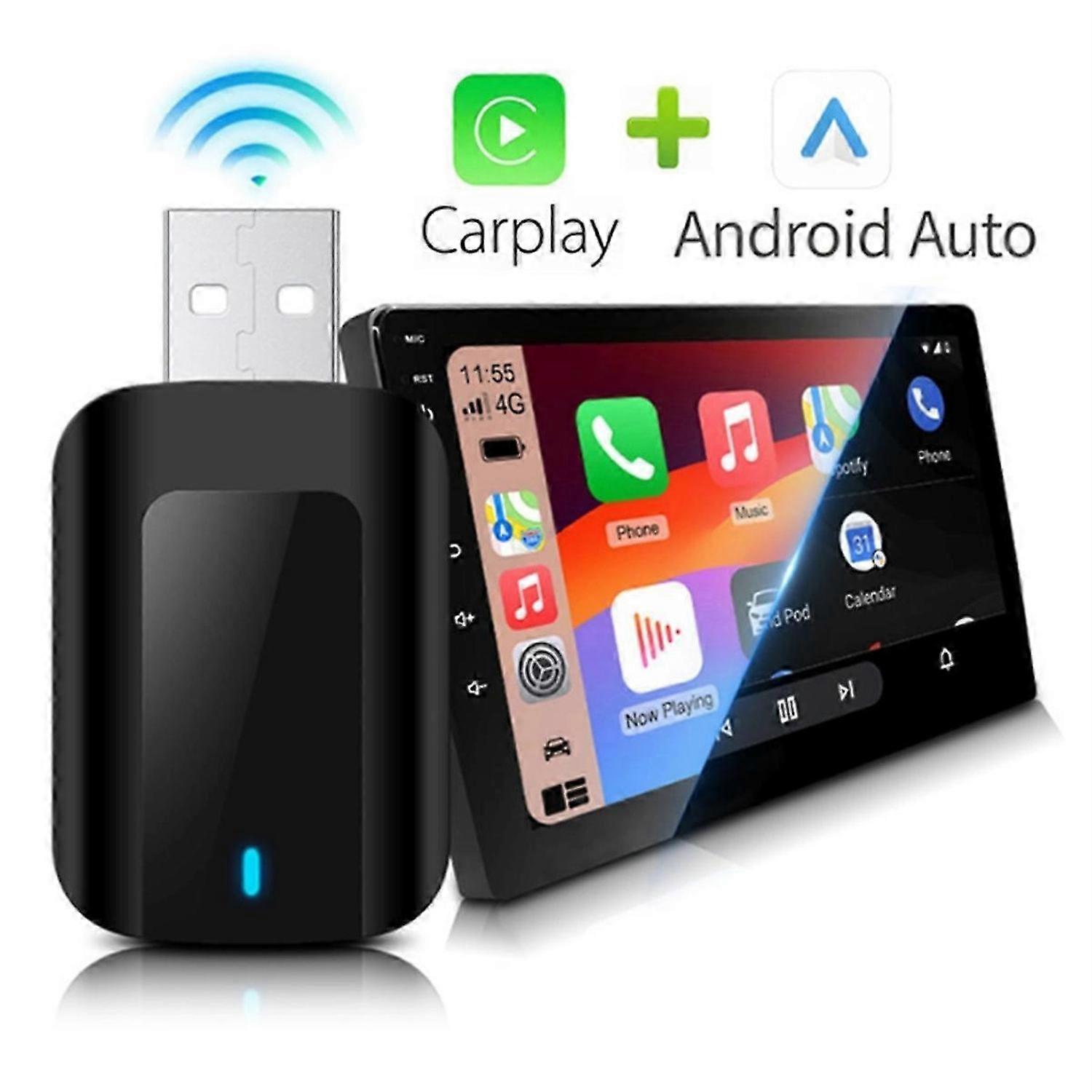Wireless Carplay&Android Auto Box, 2in1 Dongle, Plug&Play Mini AI Box
