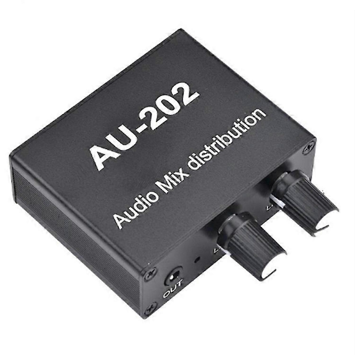 AU-202 2 Input 2 Output Stereo Mixer Audio Distributor for Headphone External Power AMP Volume Alone