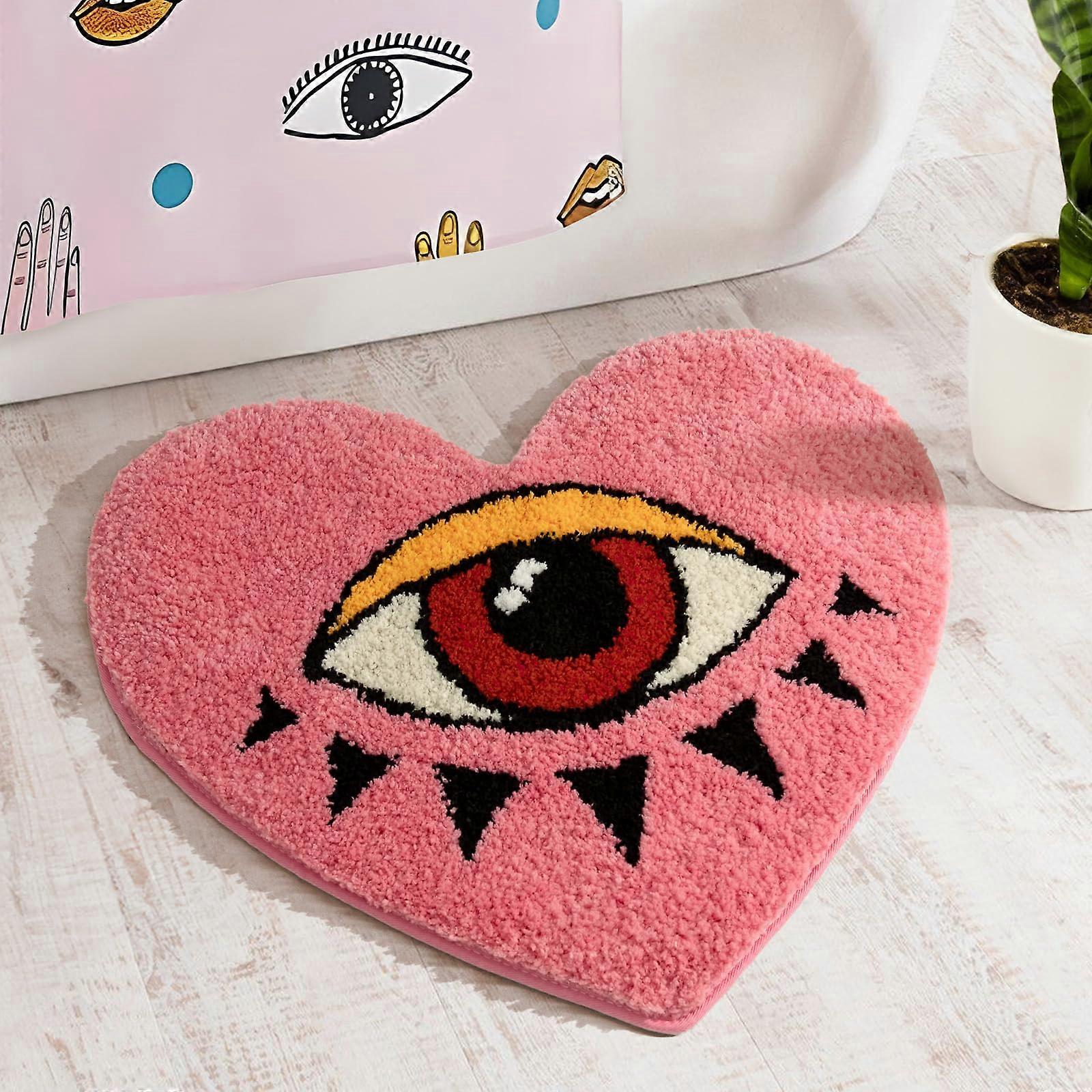 Pink Bathroom Rugs Valentines Day Decor Evil Eye Bath Mat Non Slip Microfiber Absorbent Rug 22x26 Boho Ultra Soft