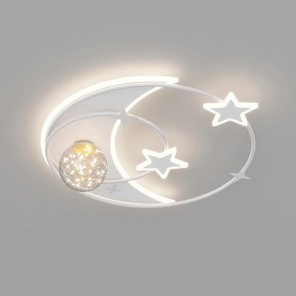 Moon Star Children's Room Ceiling Light With White Glass Twine, Dimmable LED, 53cm Diameter, White, Model RVVUP