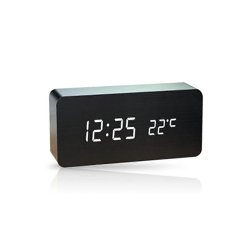 Alarm Clock LED Digital Bedroom Desktop Voice Control Time Clocks Decoration White Digit Temperature Meter Thermometer