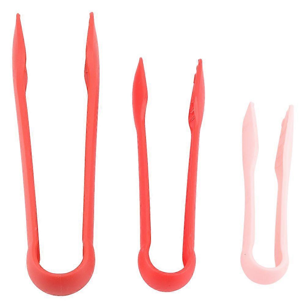 3 PCS Multifunctional Plastic Bread Tongs Food Clamps for Home Bakery (Red)