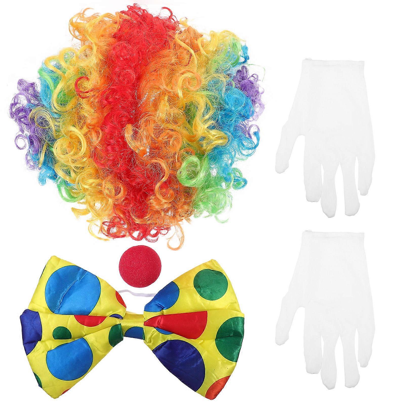 Clown Outfit Set for Wearing 3Sets with Clown Wig Nose Gloves and Bow Tie