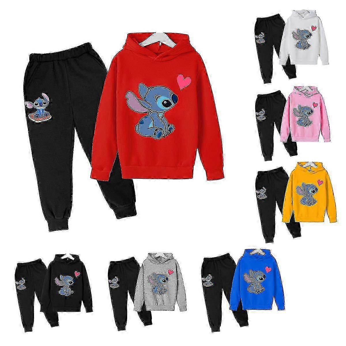 Conjunto de agasalho Lilo Stitch 2025 com capuz, calça e blusa, roupa esportiva para crianças
