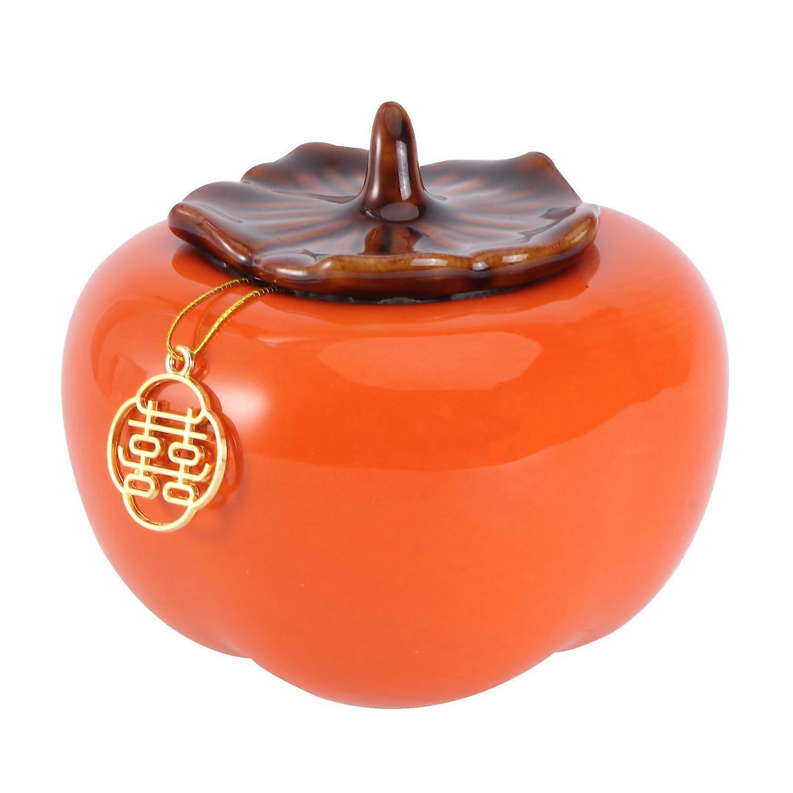 Ceramic Tea Canister Orange for Storage Use 2Pcs Multi-Purpose Jar