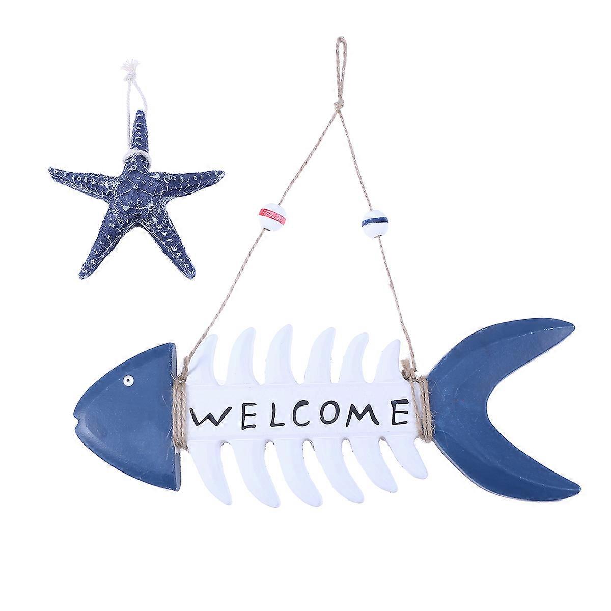 Door Ornament Wood Creative Fishbone Shape for Welcome 6Pcs Set