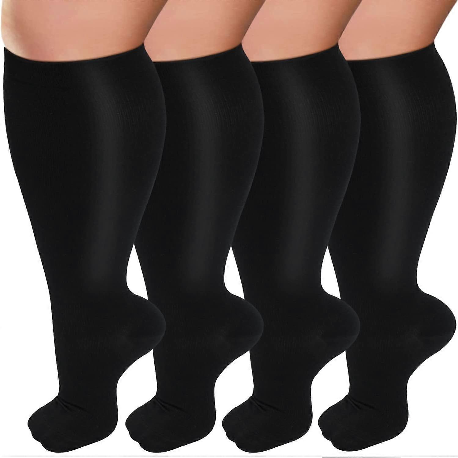 4 Pairs Plus Size Compression Socks for Women & Men Wide Calf 20-30mmhg Extra Large Support Socks for Nurses Circulation