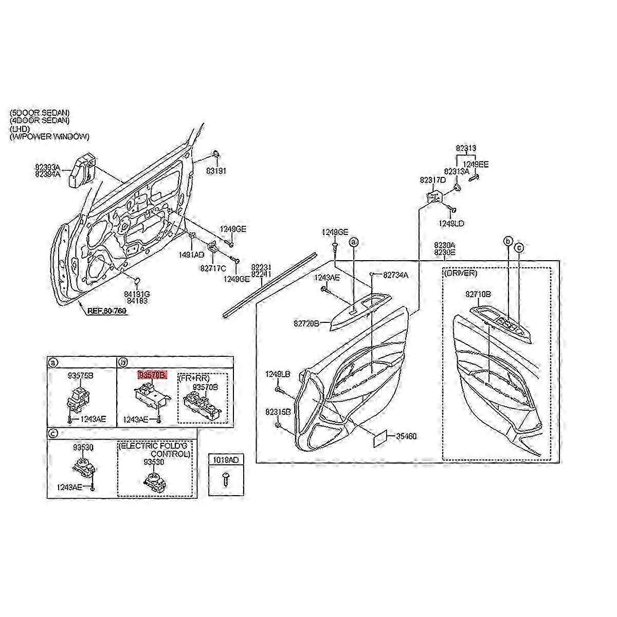 För 93570-1W130 Bil Power Window Buttons Master Switch för III () 2012-2016 Control Window Glass Lifter Switch