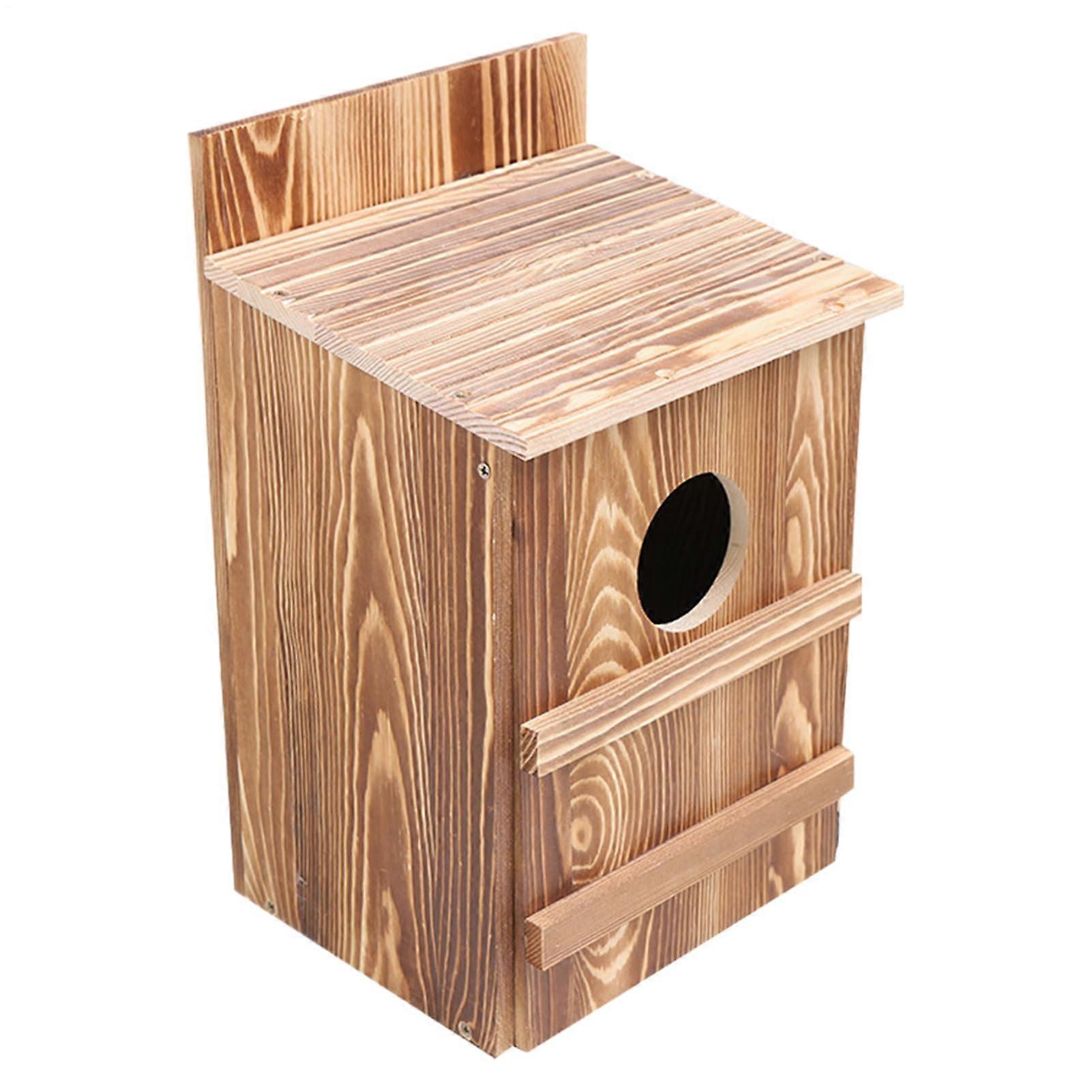 Wooden House Owl Large Nesting Shelter Circular Entry Birdhouse With Mounting Screws Gardens Patios Yards Farm Cabins