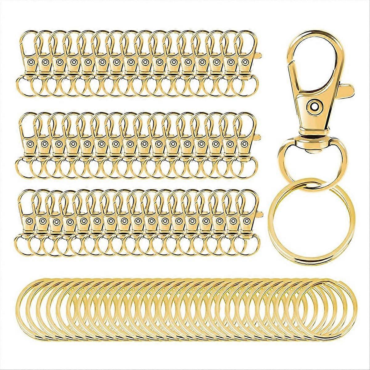 100PCS Gold Swivel Snap Hooks with Key Rings,Metal Lanyard Keychain Hooks Lobster Clasps for Key Jew