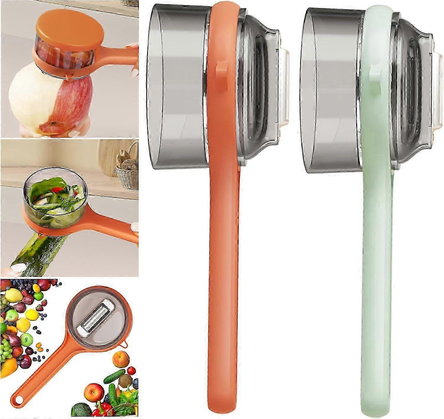 2025 2PCS Double-Sided Stainless Steel Fruit and Vegetable Peeler with Container, Easy to Clean Multi-Function Kitchen Tool