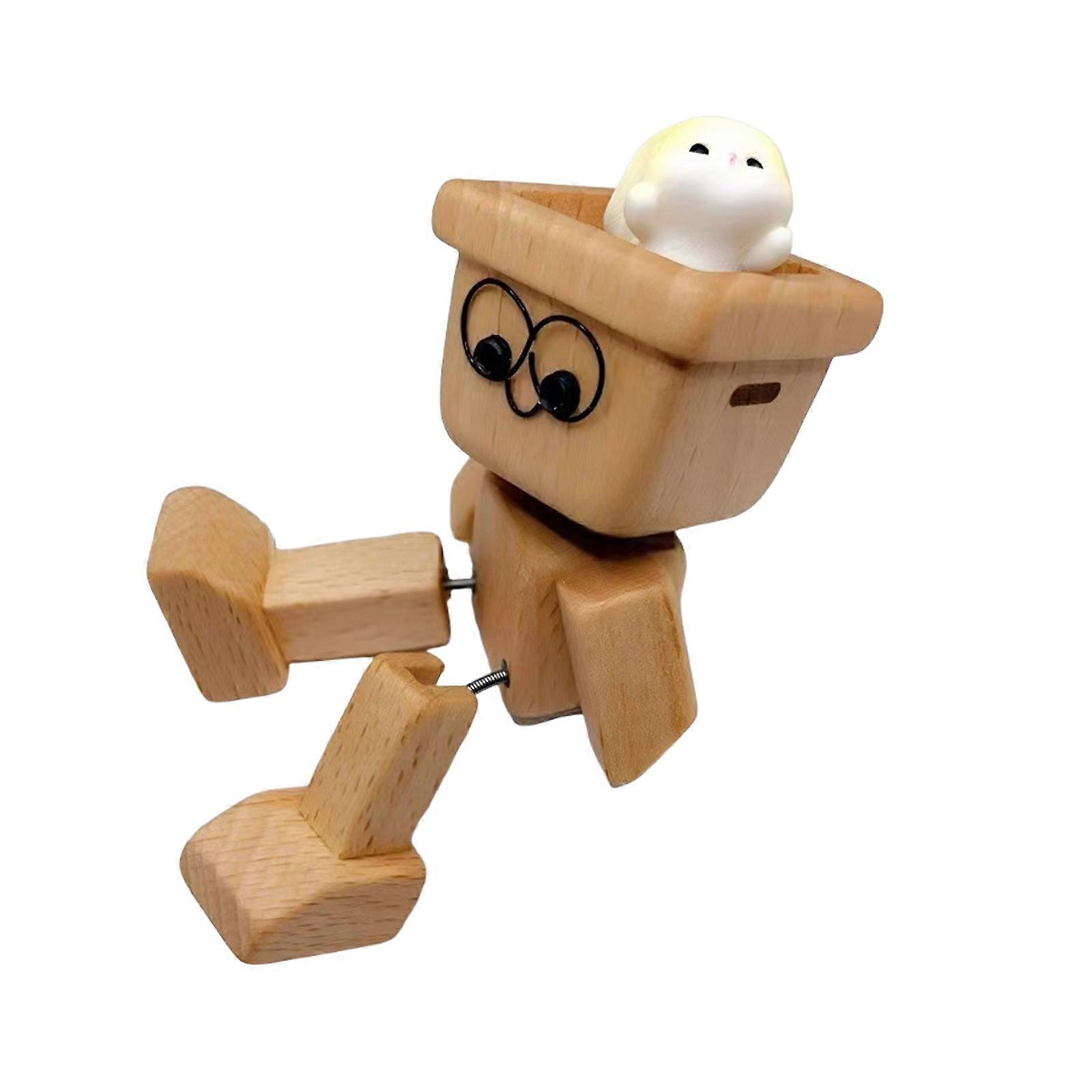 Animated Wooden Car Dashboard Decors Handmade Puppet With Shaking Leg And Natural Design Sculpture Multicolor