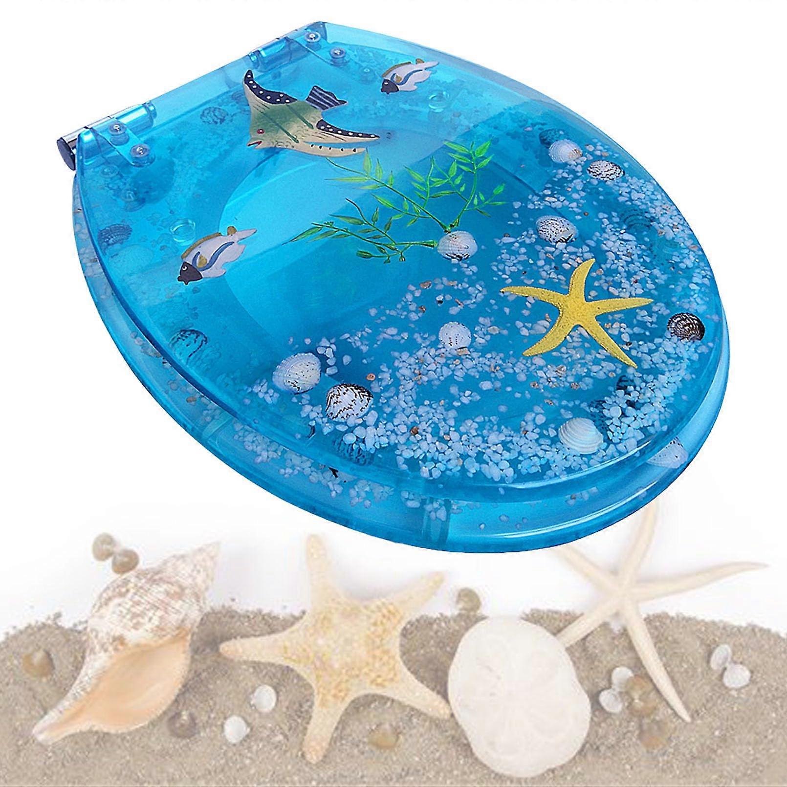 Toilet Seat SoftClose Adjustable Hinges Resin Material QuickRelease Removable Lid Blue Bream