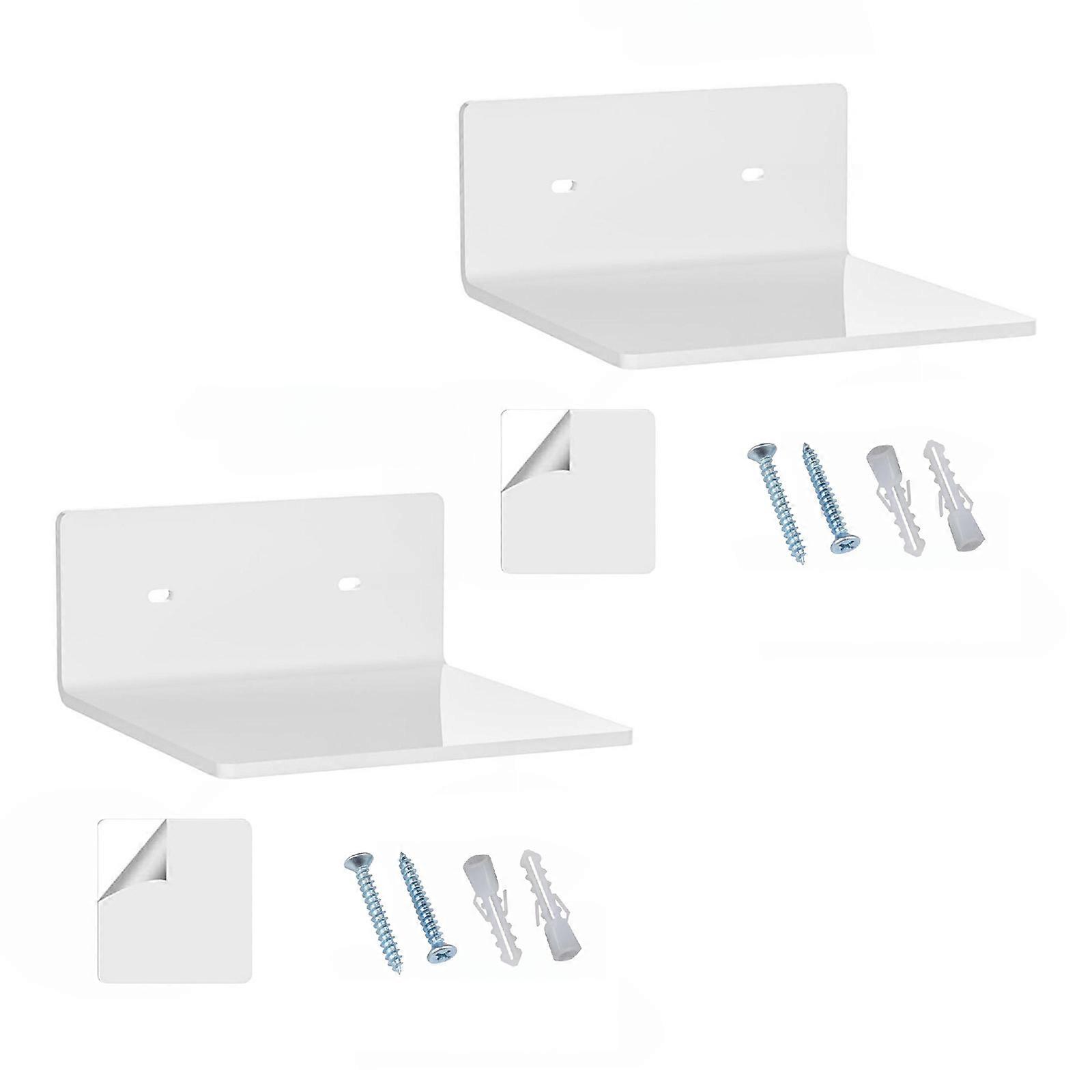 Set of 2 Acrylic Floating Shelves Modern Home Organization Multifunctional Wall Mounted Shellf for Small Spaces  White